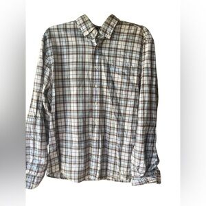 johnnie-O Men's Size Large  Casual Plaid Shirt - Brown and White preppy